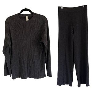 Nap Loungewear Gray 100% Cashmere Rib Knit Pullover Sweater & Bottoms Set NWT L